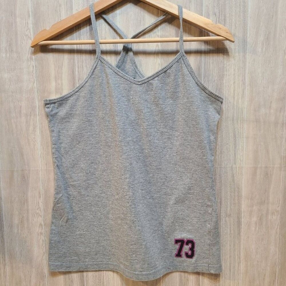 BCG Womens Tank Top Medium Gray Cotton Athletic Spaghetti Strap Graphic Shirt